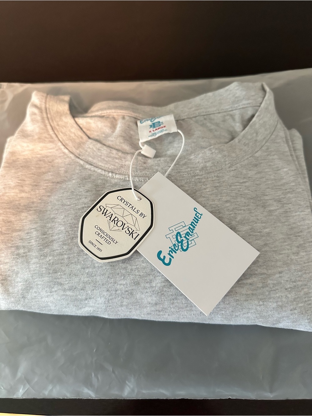 Eric Emanuel Kids Short Sleeve Tee in Light Gray with Swarovski Tag